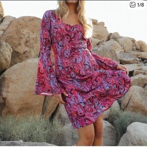 Joe West Groovy patterned bell sleeve dress XS